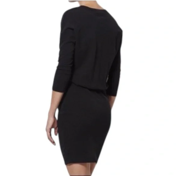 James Perse Crepe Jersey Dress Dolman Blouson 3/4 Sleeve Black Size Large  NWT